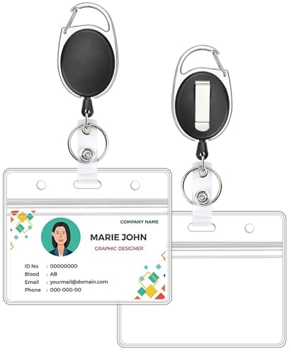2 Pack Horizontal ID Badge Holder with Retractable Badge Reel - style: Horizontal