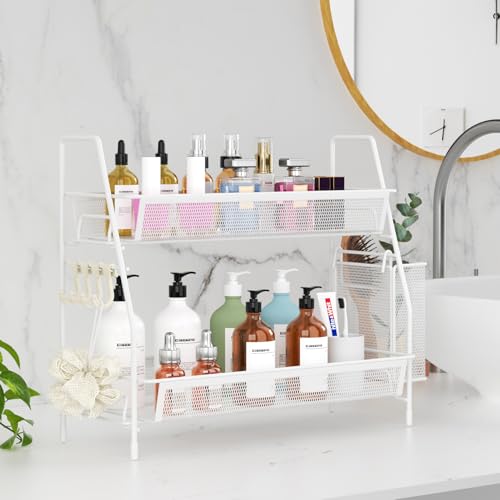 VITVITI 2 Tier Bathroom Countertop Organizer, Vanity Storage Shelf, White - color: 2 Tier Large White