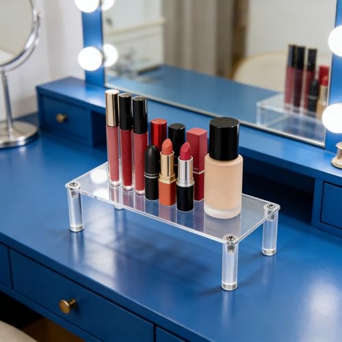Acrylic Riser, Display Stand Clear Shelf 7.87x3.15x2 Inches Small Display Risers 1 Tier Rectangular Organizer Lightweight Tabletop Shelf for Cosmetic Products Tabletop Use and More