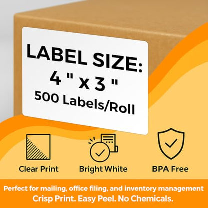 4" x 3" Direct Thermal Shipping Labels, 12 Rolls-500/Roll, 1" Core - size: 4" x 3" -12 Rolls ( 6000 labels ）