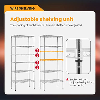 BestOffice | 6-Tier Wire Shelf | 13" x 23" x 59 | Chrome - color: Chrome, size: 13"D x 23"W x 59"H