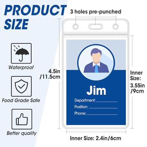 100 Pcs Vertical Badge Holders, Waterproof ID Badge Holder, Clear ID Card Holder with Resealable Zip for Proximity Cards, RFID, Credit Cards - color: Vertical-100 Pcs