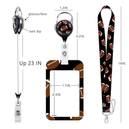 Rugby Football Lanyards for ID Badges, Black Card Holder with Heavy Duty Retractable Badge Clip and Silky Lanyard, Sport Style Keychain Lanyard for Kids, Boys, Men - color: Rugby