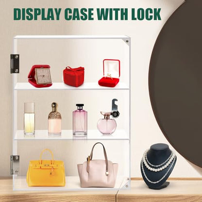 Locking Display Case, Acrylic Display Case with Lock Key, Clear Countertop Display case with Shelves(11.8x5.9x15.7 inch, 4.9in Shelf Clearance) - size: 4.9in Shelf Clearance