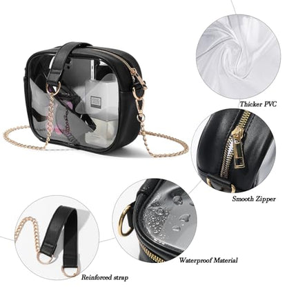 TOBVZOO Clear Bag Stadium Approved, Crossbody Transparent Bag for Concerts Sports Events, Purses for Men & Women - color: Black - Gold Chain