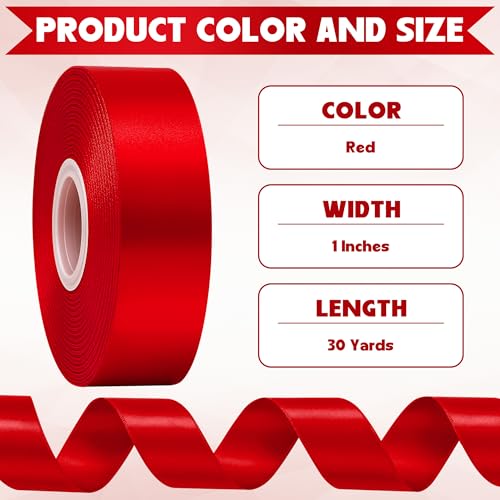 1 in 30 Yards Red Ribbon for Gift Wrapping Wedding Valentine Christmas - color: Red, size: 1 inch