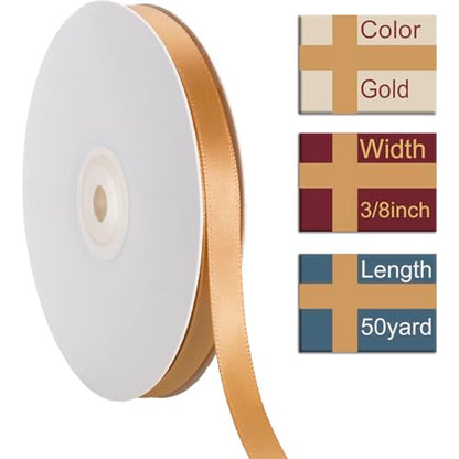 3/8 Inch Gold Ribbon 50Yards – Perfect for Gift Wrapping - color: Gold, size: 3/8"