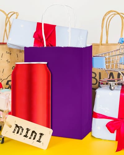 qiqee 24PCS Mini Gift Bag with Handles Bulk 4.5"x2.5"x6" Gift Bags Light Purple Bags Multiple Uses - color: Light Purple