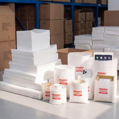 Marspark 550 Pcs Dish Packing Supplies for Moving 300 Cushion Foam Pouches 6 Sizes (4x6", 6x7.8", 7.8x7.8", 7.8x12", 12x12", 12x16") with 250 Fragile Stickers Plate Fragile Shipping Packing Sleeves