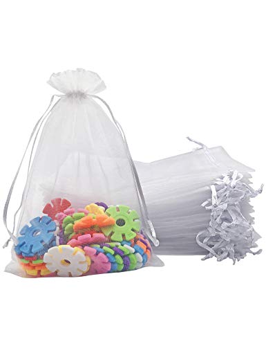 Jexila 100PCS White Organza Bags 5''X7'' Sheer Mesh Bag Drawstring Gift Bag Small for Wedding Favor Party Baby Shower Pouch Jewelry Bags - color: White