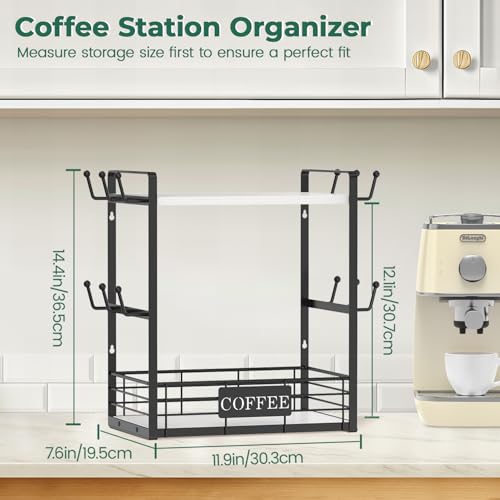 EsLuker.ly Coffee Mug Cup Holder Tree Bar Station Organizer, 2 Tier White - color: White + Black