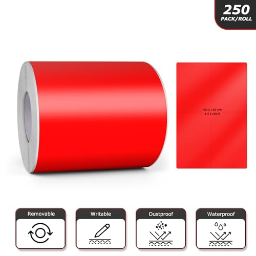 Red Rectangle Labels 6" x 4" Color Coding Stickers Roll 500 Pcs - color: Red, size: 6 x 4 Inch