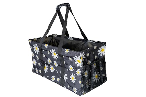 Extra Large Utility Tote Bag - Oversized Collapsible Beach Bag - Black Daisy - color: Black Daisy