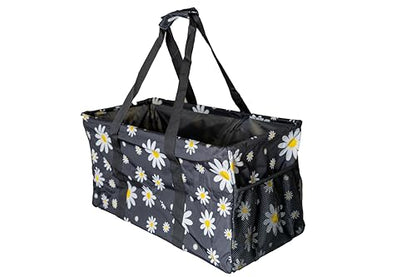 Extra Large Utility Tote Bag - Oversized Collapsible Beach Bag - Black Daisy - color: Black Daisy