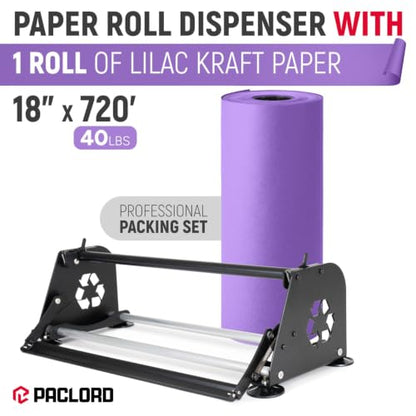 18" Paper Dispenser with Cutter + Lilac Kraft Paper Roll - color: Lilac, size: 1 Roll + Dispenser