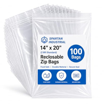 14” X 20” (100 Count) 2 Mil Clear Reclosable Zip Plastic Poly Bags - size: 14” X 20”