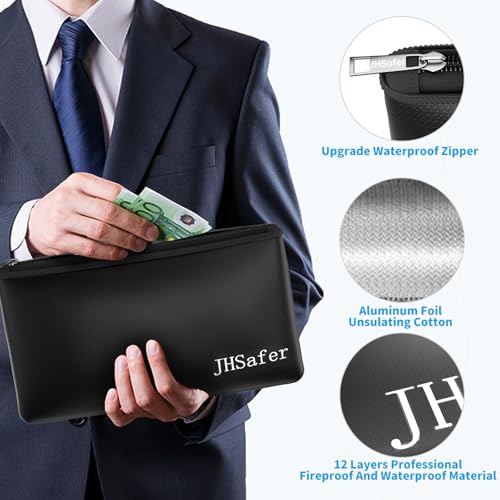 6400℉ Fireproof Money Bags with Zipper,Cash Safe Pouch,11''x6.3'' - color: Black