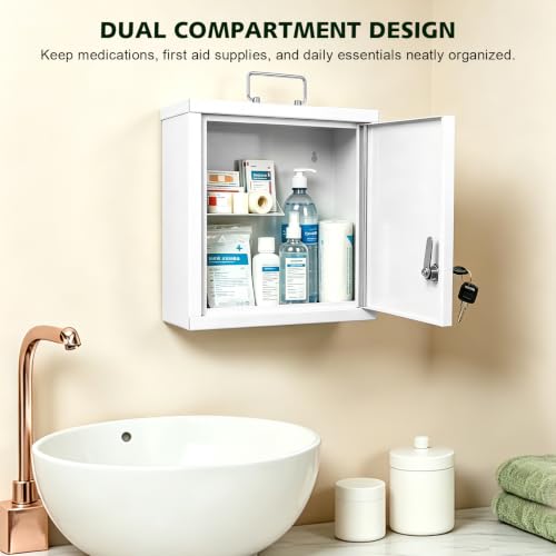 KYODOLED Locking Medication Lock Box with Keys, Wall Mount, White