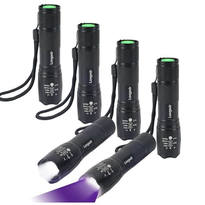 6 Pack 2-in-1 Dual Light LED Flashlight, White & UV Black Light, High Lumens LED Torch, Portable Flashlight for Pet Urine Detection, Resin Curing, Leak Detection, Camping, Inspection & Emergency