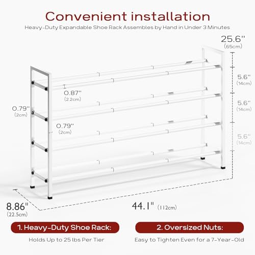 Bumusty 4 Tier Long Expandable Shoe Rack for Closet, White - color: White, size: 4-tier
