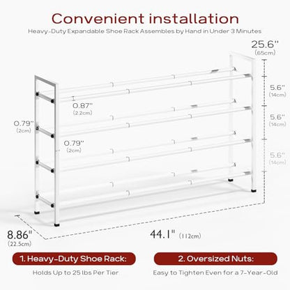 Bumusty 4 Tier Long Expandable Shoe Rack for Closet, White - color: White, size: 4-tier