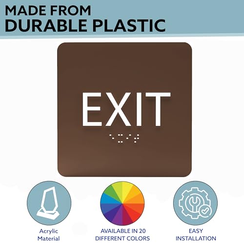 6" X6" Exit Sign - ADA Compliant Tactile Graphics Grade 2 Braille Text Acrylic Wall Signs - Emergency Rescue Safety Door Sign for Schools, Offices, Businesses, and Restaurants - color: Navy