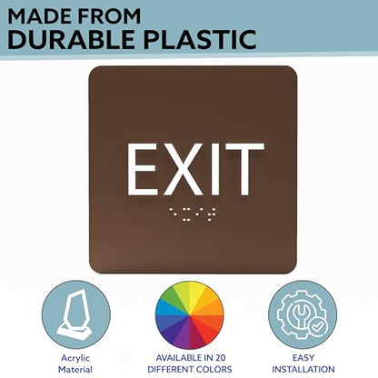 6" X6" Exit Sign - ADA Compliant Tactile Graphics Grade 2 Braille Text Acrylic Wall Signs - Emergency Rescue Safety Door Sign for Schools, Offices, Businesses, and Restaurants - color: Navy