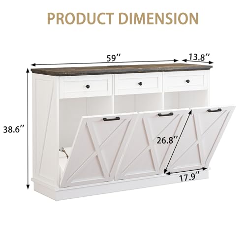 Triple Tilt out Trash Can Cabinet, 39-Gallon Recycling Garbage Cabinet