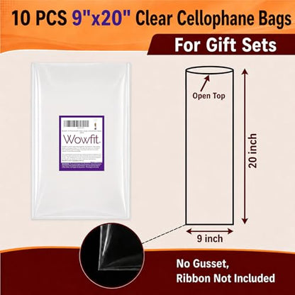 Wowfit 9x20 Clear Cellophane Bags for Wine Bottles & Tall Gifts, 10 Bags - size: 9x20 Inch (Pack of 10)