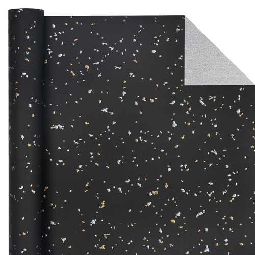 WRAPAHOLIC Black Wrapping Paper Roll - Mini Roll - 17 Inch x 16.5 Feet - Black Gold Design with Silky Touch Perfect for Birthday, Holiday, Wedding, Baby Shower - color: Black, size: 17 inch x 16.5 feet