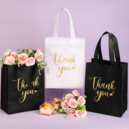 Sweetude 30 Thank You Non Woven Gift Bag, 10 x 8 x 4 Inch, Black, White - color: Black, White, size: 10 X 8 X 4 Inch