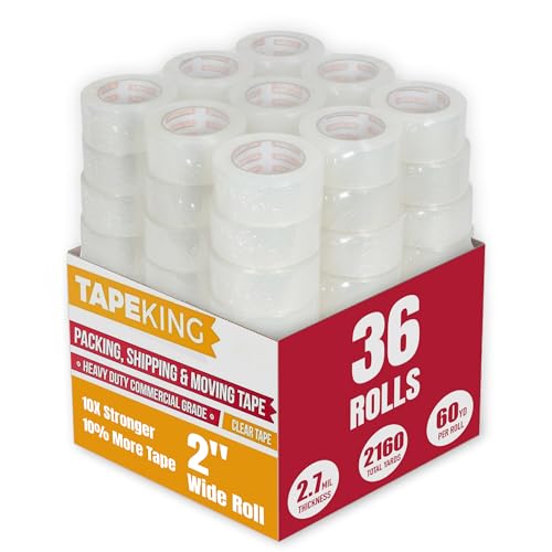 Tape King Clear Packing Tape (36 Rolls) | 60 Yards Per Roll Heavy Duty Packing Tape 2.7mil Strong Adhesive for Moving Boxes, Shipping Cartons, Office Use, Storage & Wrapping (2160 Yard) - size: 2" Wide, 2.7 Mil Thick, 60 yd.