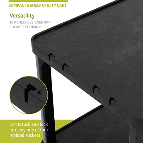 Pearington 3-Tier Compact Multi-Purpose Plastic Utility Cart with Lockable Wheels up to 300LBS, Black - size: 3 Shelves