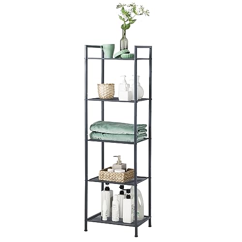 SONGMICS 5-Tier Storage Rack, Bathroom Shelf, Extendable Plant Stand - color: Black, size: 5 Tiers