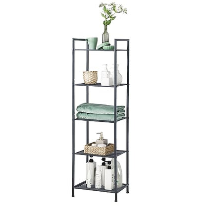 SONGMICS 5-Tier Storage Rack, Bathroom Shelf, Extendable Plant Stand - color: Black, size: 5 Tiers