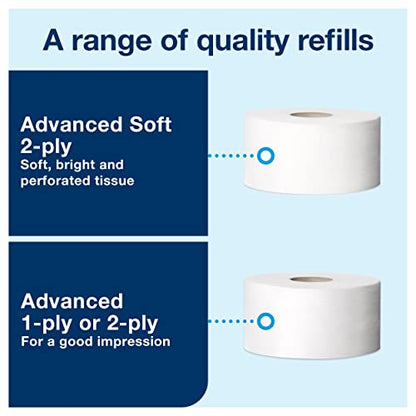 Tork Twin Mini Jumbo Toilet Paper Roll Dispenser Black T2, Protects Rolls, Elevation Range, 5555290