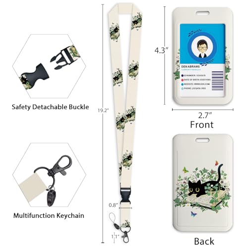 Giancomics Cat Lanyards for ID Badges, Badge Holder Retractable Reel Card - color: Book Black Cat