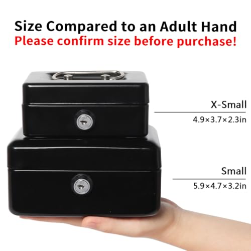 Decaller Mini Cash Box with Lock and Slot, Metal Coin Bank Piggy Bank for Adults & Kids, 4.9" x 3.7" x 2.3", Black - color: Black, size: X Small (4.9 Inch)