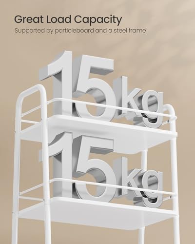 VASAGLE Storage Cart with Fabric Basket, 3-Tier Rolling Utility Cart - color: Cloud White + Camel Brown, style: 16.9"D x 11.8"W x 31.9"H