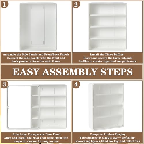 4-Tier Clear Display Case for Figures, Wall-Mounted Trinket Display Shelves with Adjustable Shelves, Dustproof Squishy Storage Case & Trinket Shelf Display Wall for Mini Figures and Collectibles - color: White