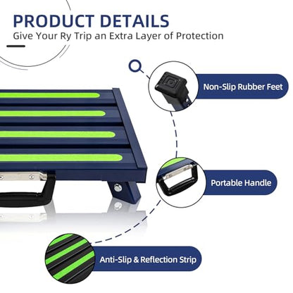 Aluminum RV Step Stool, 4-Level Adjustable Folding, Blue - color: Blue
