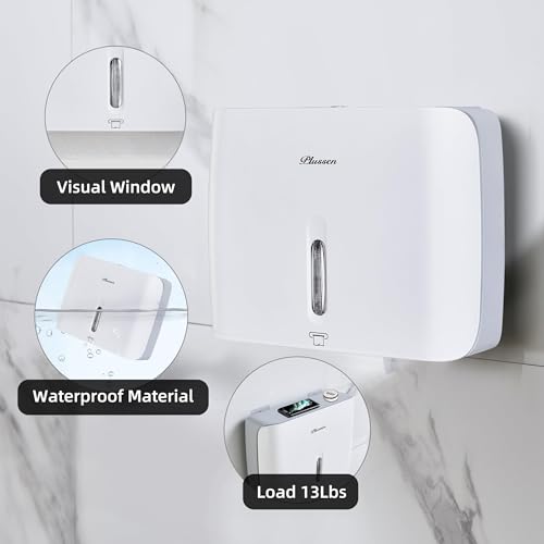 Commercial Paper Towel Dispenser Wall Mount with Key Pack of 2 Plastic 10⅞” Length X 8¼” Height X 3¾” Depth for Restroom - color: White