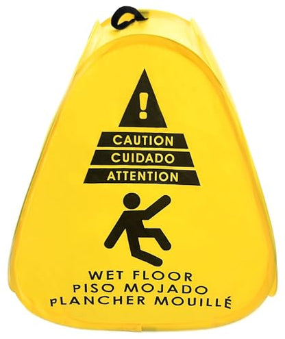 Kraken Sign Co - Pop-up Sign, Yellow 4-Sided Bilingual Trilingual English/Spanish/French Warning, Pop-up Caution Wet Floor Sign 16 inch for Restaurant, Commercial and Industrial Safety. Foldable, Portable, Durable - size: One Pack