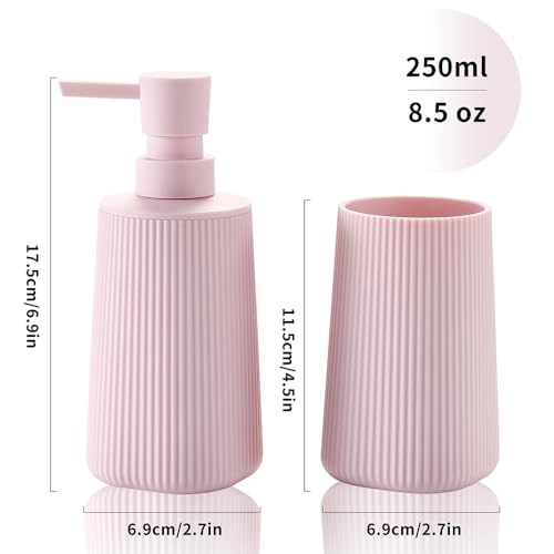 YAUKPH Bathroom Soap Dispenser and Toothbrush Holder Striped Pink - color: Striped Pink