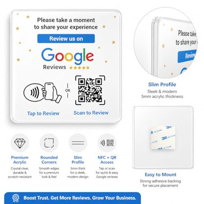 NFC Tap Google Review Acrylic Plate, White, Compact 3.9", 3-PLATES - color: White, size: 3.94" - 3 PLATES