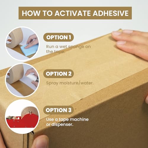 TAPEBEAR Water Activated Tape 2.75inch x 450ft Reinforced Packing Tape - size: 2.75inch x 450ft