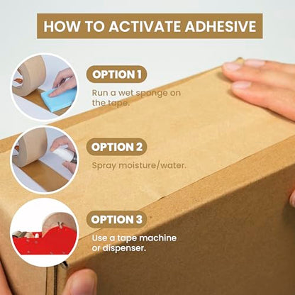 TAPEBEAR Water Activated Tape 2.75inch x 450ft Reinforced Packing Tape - size: 2.75inch x 450ft