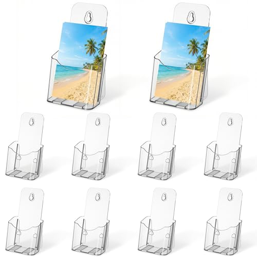 10 Pack Acrylic Brochure Holders, 4 x 8 Inches Clear Pamphlet Display Stand for Trifold, Menu, Magazine, Wall Mount Countertop Organizer