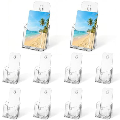 10 Pack Acrylic Brochure Holders, 4 x 8 Inches Clear Pamphlet Display Stand for Trifold, Menu, Magazine, Wall Mount Countertop Organizer