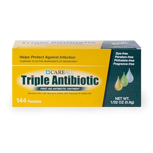 CareAll Triple Antibiotic Ointment (144 Pack), 0.9gr Foil Packet. First Aid Ointment That Prevents Infection in Minor Cuts, Scrapes, and Burns